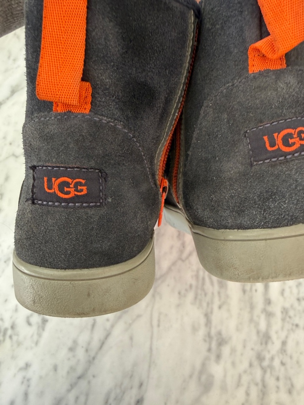 UGG Charcoal Suede Ankle Boots with Orange Details
